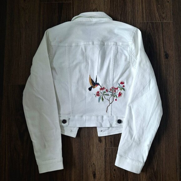 NWOT G.I.L.I. Hummingbirds Floral Embroidered Denim Jean Jacket Size 8 - Picture 7 of 8